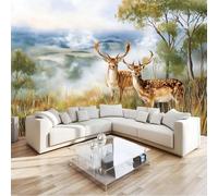 Multicolore Papier Peint Intissé La Nature Les Animaux, Aquarelle Prairie Cerf 3D Papier Peint Panoramique 350 X 256 Cmpour Salon Chambre À Coucher Arrière-Plan Tv Hôtel - Poster Tableaux Photo Muraux