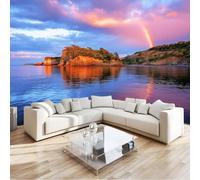 Multicolore Papier Peint Intissé Photographique, Côte Coucher De Soleil Arc En Ciel 3D Papier Peint Panoramique 400 X 280 Cmpour Salon Chambre À Coucher Arrière-Plan Tv - Poster Tableaux Photo Muraux