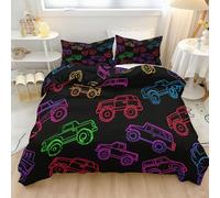 Multicolore Parure de Lit 3 Pièces, Douce Literie Toutes Saisons 220 X 240 | Housse de Couette Dessin Animé Zippée, Parure de Lit Amusant Monster Truck en Microfibre Infroissable