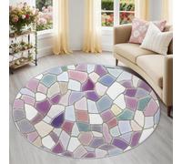 Multicolore Pierres Géométrie Irrégulière Tapis Rond 90 cm, Rustique Nature Lavable en Machine Antidérapant Tapis Doux Poil Ras Chambre Salle a Manger Bureau Descente de Lit Interieur Cuisine