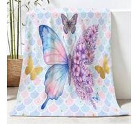 Multicolore Polaire Moelleuse Flanelle Couverture, Frais Luxe Peluche Imprimées Couvertures pour Lit Chaise Canapé Maison Bureau, Papillons Floral Douce et Légères Couverture, 130 x 150 cm