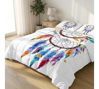 Multicolore Réversible Édredon 140x200 cm Courtepointe, Féerique Aquarelle Attrape-rêves Plumes Douce Respirante Couette, Légère Respirante Courtepointe - Parure de Lit Lavable Matelassée Couverture
