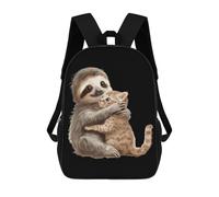 Multicolore Sacs D'École Loisir Câlin De Paresseux avec Chat Imprimé Sac À Dos d'affaires Portable Cartable Scolaire pour Scolaires, Bureau, Trekking, 42X32X14Cm