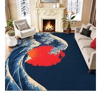 Multicolore Tapis 40 x 60 cm, Japonais Classique Soleil Rouge Vagues Océaniques Tapis de Jeu Doux et Antidérapant pour Chambre Bébé & Ados, Lavable en Machine, Idéal pour Coin Lecture & Crèche