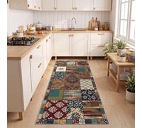 Multicolore Tapis Couloir Long Patchwork, 60x120 cm Antidérapant Lavable | Doux Poils Courts Rustique Boho Ethnique Floral Tapis de Sol pour Cuisine Entrée Salon Chambre Descente de Lit Salle de Bain