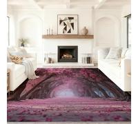 Multicolore Tapis Salon 160 x 230 cm, Antidérapant Et Lavable En Machine Tapis, Poil Ras Romantique Chemin Bordé D’Arbres Plante Floral Tapis Pour Exterieur Interieur Chambre Salle À Manger Bureau