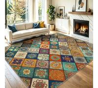 Multicolore Tapis Salon 40 x 60 cm, Antidérapant Et Lavable en Machine Tapis, Poil Ras Vintage Géométrique Carreaux Boho Floral Mandalas Tapis pour Exterieur Interieur Chambre Salle À Manger Bureau
