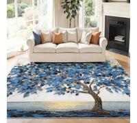 Multicolore Tapis Salon 50 x 80 cm, Antidérapant Et Lavable En Machine Tapis, Poil Ras Délicat Peinture À L'Huile Littoral Plantes Arbres Tapis Pour Exterieur Interieur Chambre Salle À Manger Bureau