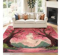 Multicolore Tapis Salon 60 x 90 cm, Antidérapant Et Lavable En Machine Tapis, Poil Ras Beaux Anime Paysages Plantes Fleurs De Cerisier Tapis Pour Exterieur Interieur Chambre Salle À Manger Bureau