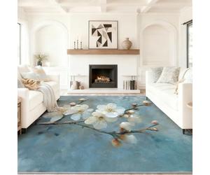 Multicolore Tapis Salon 90 x 150 cm, Antidérapant Et Lavable En Machine Tapis, Poil Ras Printemps Fraîcheur Fleurs Fleurs De Prunier Tapis Pour Exterieur Interieur Chambre Salle À Manger Bureau