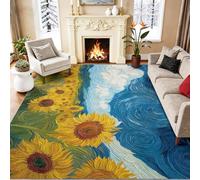 Multicolore Tapis Salon Lavable en Machine 60 x 90 cm - Tapis Moderne à Poils Courts Antidérapant - Doux et Résistant pour Chambre Cuisine et Bureau Lumineux Design Impressionnisme Tournesol Floral