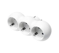 Multiconnecteur arrondi blanc avec 3 prises, idéal pour étendre les connexions électriques dans les espaces restreints.