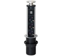Emuca - Multiprise multiprise rétractable avec 3 prises Schuko EU et 2 ports USB, tour de prise verticale encastrée pour comptoirs de cuisine ou de bureau