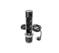 Multiconnecteur Vertikal Push 60, diamètre 60 mm, 3 prises de type Schuko, 1 USB de type A, 1 USB de type C, Acier et plastique, Acier inoxydable