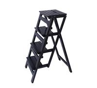 Multifonctal Tabouret pliable à 4 marches pour cuisine et bureau, marron foncé, peu encombrant avec plateau floral et banc à chaussures, noir