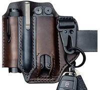 Multifonction Cuir Gaine EDC Organisateur De Poche, Porte-Outils Multifonction en Cuir avec Porte-clé pour Ceinture et Lampe de Poche, Pochette à Outils Multifonctions (Marron Foncé)