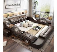 Multifonction Design Lit XXL 180x200 Big Lits Cuir Hôtel Etagère USB Coussin