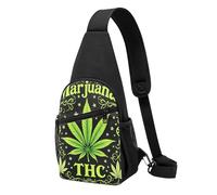 Multifonction Sacoche Bandouliere Feuilles de mauvaises herbes vertes Drapeau Sac De Poitrine Durable Sac à Poitrine pour école Randonnée Voyage