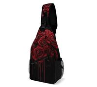 Multifonction Sacoche Bandouliere Rouge sang Roses noire Sac à Bandoulière Polyester,Antivol Cross Body pour Cyclisme Femme Homme