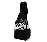 Multifonction Sacoche Tactique Touches de Piano Blanches avec Notes de Musique Sac De Poitrine Mode,Casual Sac D'Epaule pour Homme Femme école