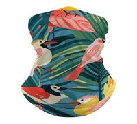 Multifonctionnel Protection du Visage, Tube Bandeaux Oiseaux tropicaux et Feuilles de Plantes Imprimé Écharpe Tube pour Extérieur Moto Cyclisme