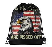 Multifonctionnel Sac À Dos À Cordon Drapeau Américain Pygargue À Tête Blanche Nous, Le Peuple, Sommes en Colère Sacs À Cordon Imprimé Sac D'École pour Natation Femme Homme 36X42Cm