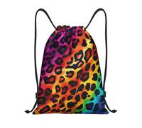 Multifonctionnel Sac à Dos à Cordon Imprimé léopard Rainbow Sacs de Sport à Cordon Léger Sac d'école pour Swimming Voyage Decontracte 36X42cm