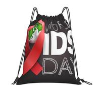 Multifonctionnel Sac à Dos à Cordon Ruban Rouge de la Journée Mondiale de Lutte Contre Le SIDA Sacs à Cordon Léger Gym Bag pour Plage Femme Homme 36X42cm