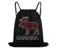 Multifonctionnel Sac à Dos à Cordon Silhouette d'orignal à Carreaux Canada Sacs à Cordon Sport Confort Sac de Gym pour Natation École Voyage 36X42cm