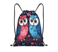 Multifonctionnel Sac à Dos Cordon Amour de Hibou Bleu Roses Pochette à Cordon Moderne Sac de Piscine pour Voyage Decontracte Homme 36X42cm