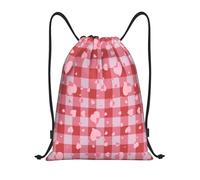 Multifonctionnel Sac a Dos Cordon Cœur d'amour à Carreaux Roses Sacs de Sport à Cordon Moderne Sac de Piscine pour Voyage Decontracte Yoga 36X42cm