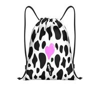 Multifonctionnel Sac à Dos Cordon Imprimé Vache, cœur d'amour Roses Sacs de Sport à Cordon Léger Sac de Piscine pour Filles Ecole Gym 36X42cm