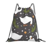 Multifonctionnel Sac à Dos Cordon Oie et Leurs Traces de Pieds et Branches de Sapin Pochette à Cordon Confort Sac de Yoga pour Homme Gym Randonnée 36X42cm