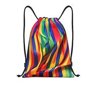 Multifonctionnel Sac à Dos Cordon Rayure de Couleur Rainbow Sacs à Cordon Sport Léger Sac d'école pour Yoga Homme Randonnée 36X42cm