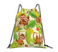 Multifonctionnel Sac a Dos Cordon Singes Mignons et Feuilles Tropicales Pochette à Cordon Pratique Sac de Piscine pour Randonnée Ecole Femme 36X42cm