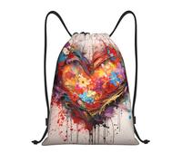 Multifonctionnel Sac à Dos pour Sport Impression de Peinture de cœur d'amour Sacs de Sport à Cordon Moderne Sac de Natation pour Femme Camping Plage 36X42cm