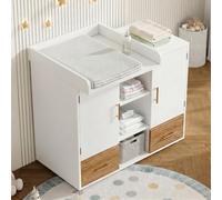 Multifonctionnel Table-Commode à Langer Rangement avec Barrières Amovible | 114x53x92cm,Penderie,Étagères Ouvertes,Compartiment,Ceinture Lombaire,Pour Chambres,Vestiaire,Vêtement,Naturel,Balnc,Moderne