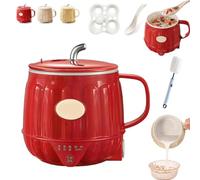 Multifunction Electric Heated Milk Cup, 600ml Portable Water Boiler Heated Travel Mug for Heating Milk, Boiling Water, and Stewing Food, Rapid-Boil, 8H Keep-Warm for Tea & Coffee (Red)