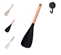 Multifunction Spatula Cooking Spoon, Multi Function Spatula Spoon with Wooden Handle, 2026 New 2 in 1 Silicone Heat Resistant Cooking Scoop (Black,Large)