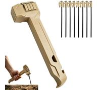 Multifunctional Camping Hammer with 8 Pack Tent Stakes, Marteau de Camping avec arrache-piquets et décapsuleur, pour la randonnée, le camping et le trekking (Kaki)