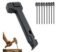 Multifunctional Camping Hammer with 8 Pack Tent Stakes, Marteau de Camping avec arrache-piquets et décapsuleur, pour la randonnée, le camping et le trekking (Noir)