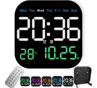 Multifunctional Digital Alarm Clock for Home & Office, Large Digital Wall Clock Battery Operated, LED Wall Clocks with Adjustable Brightness,Date Day Temperature Display for Walls & Desk (Tricolor)