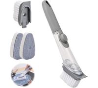 Multifunctional Dish Brush with Soap Dispenser,Hand Brush Set with Interchangeable Brush,Kitchen Accessories for Efficient Kitchen Cleaning (Grey)