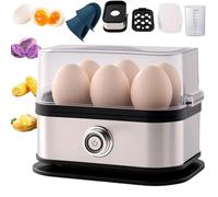 Multifunctional Egg Steamer with Clear Lid, Electric Egg Cooker and Steamer with Automatic Shut off, 6 Egg Boiler for Soft Medium Hard Boiled Eggs,Poacher and Veggie Steamers (1Pc)