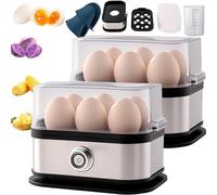 Multifunctional Egg Steamer with Clear Lid, Electric Egg Cooker and Steamer with Automatic Shut off, 6 Egg Boiler for Soft Medium Hard Boiled Eggs,Poacher and Veggie Steamers (2Pcs)