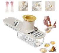 Multifunctional Garlic Grinder & Mandoline Slicer, Mini GarlicSlicer Can Grind, Slice and Shred, 3 in 1 Ginger Garlic Grater with Container, Perfect for Home & Restaurant (White)