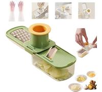 Multifunctional Garlic Grinder & Mandoline Slicer, Mini GarlicSlicer Can Grind, Slice and Shred, 3 in 1 Ginger Garlic Grater with Container, Perfect for Home & Restaurant (Green)