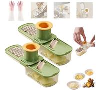 Multifunctional Garlic Grinder & Mandoline Slicer, Mini GarlicSlicer Can Grind, Slice and Shred, 3 in 1 Ginger Garlic Grater with Container, Perfect for Home & Restaurant (Green*2)