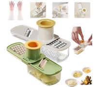 Multifunctional Garlic Grinder & Mandoline Slicer, Mini GarlicSlicer Can Grind, Slice and Shred, 3 in 1 Ginger Garlic Grater with Container, Perfect for Home & Restaurant (Mix*2)