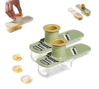 Multifunctional Garlic Grinder, Mini Garlic Slicer, 3 in 1 Ginger Garlic Grater with Hand Guard, Functional Mandoline Slicers with Container (Green*2PCS)